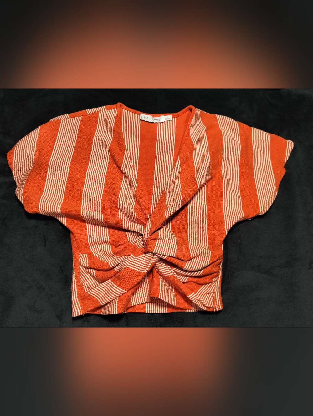 bishop + young Orange & Cream Striped Twist-Front Crop Top - Size Medium